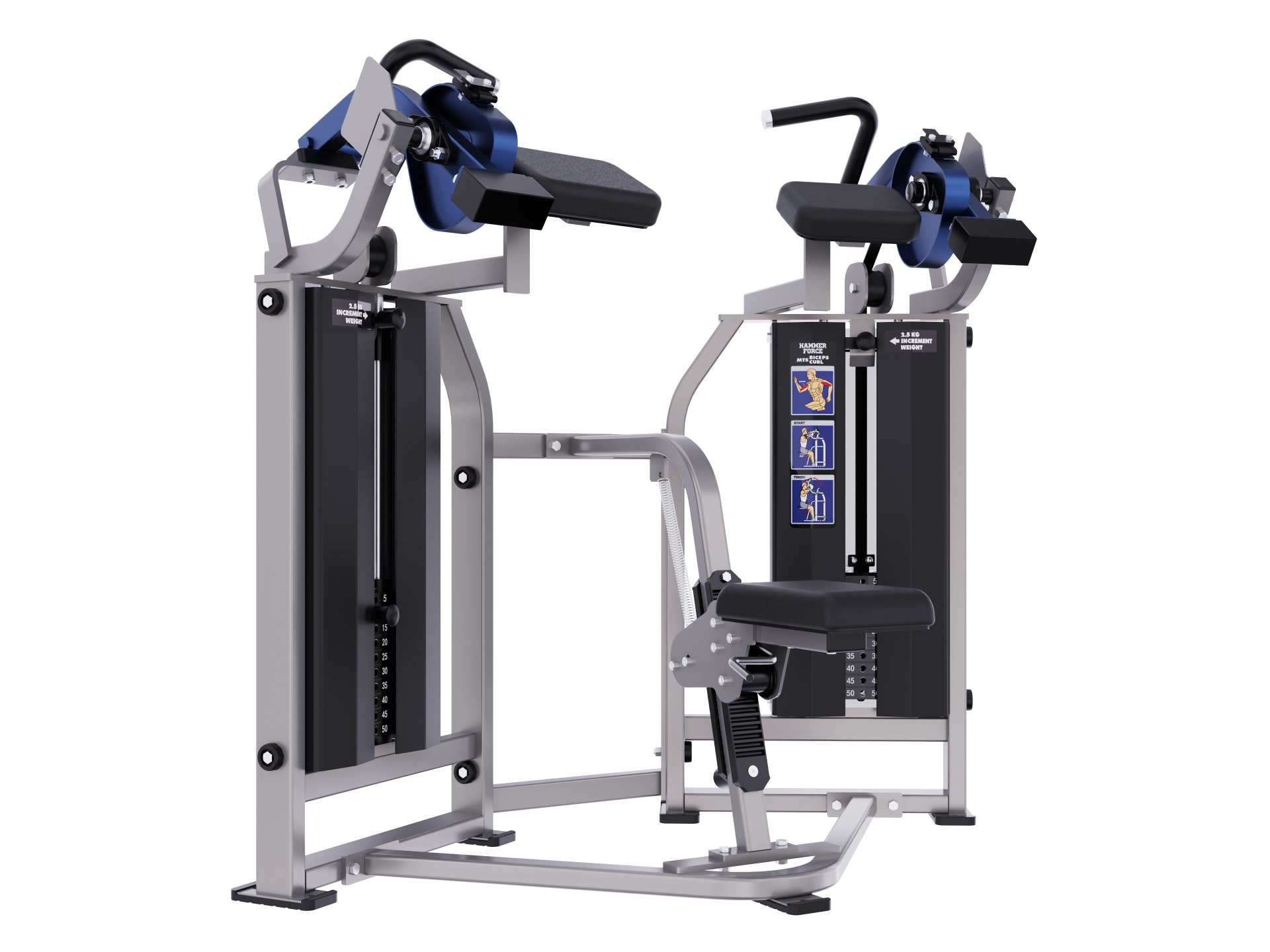 Hammer Force Pro selectorised biceps curl machine with independent arm movement